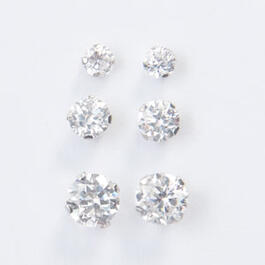 White Gold Round Cubic Zirconia Earrings Set