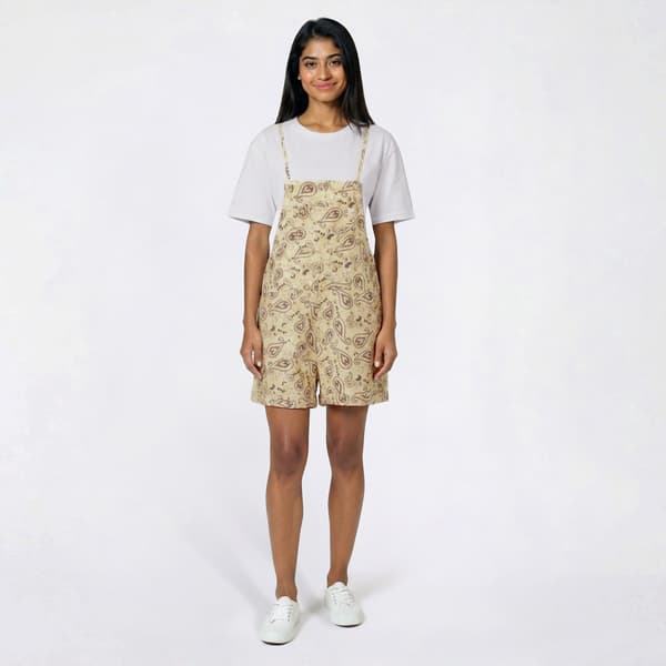 Juniors No Comment Linen Like Paisley Cuff Romper