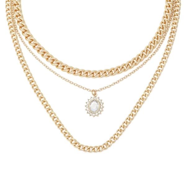 Steve Madden Stone Gem Charm Layered Necklace