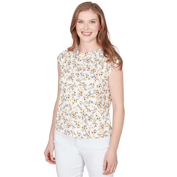 Petite Emaline Key Items Cap Sleeve Floral & Birds Blouse