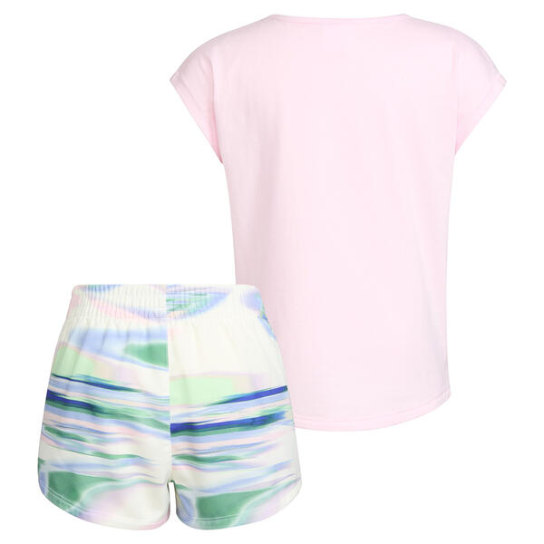 Girls &#40;4-6x&#41; adidas&#174; Short Sleeve Logo Tee & Marbled Shorts Set