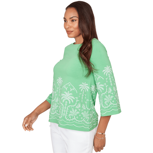 Petite Ruby Rd. Hothouse Florals Palm Tree Embroidery Blouse