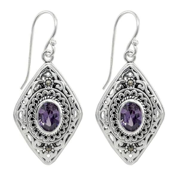 Marsala Fine Silver Plated Marcasite & Amethyst CZ Earrings