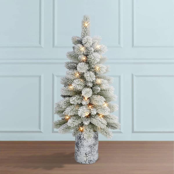 Puleo International 3.5ft. Potted Flocked Norwegian Pine Tree