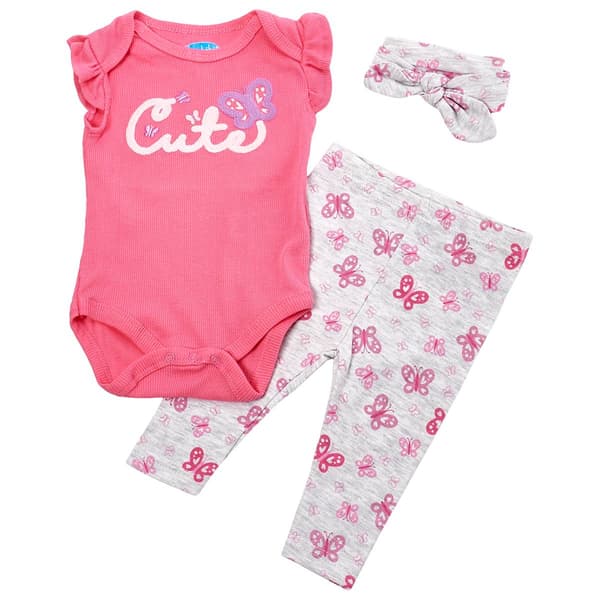Baby Girl (NB-9M) bon bebe(R) 3pc.Butterfly Bodysuit & Pants Set - image 