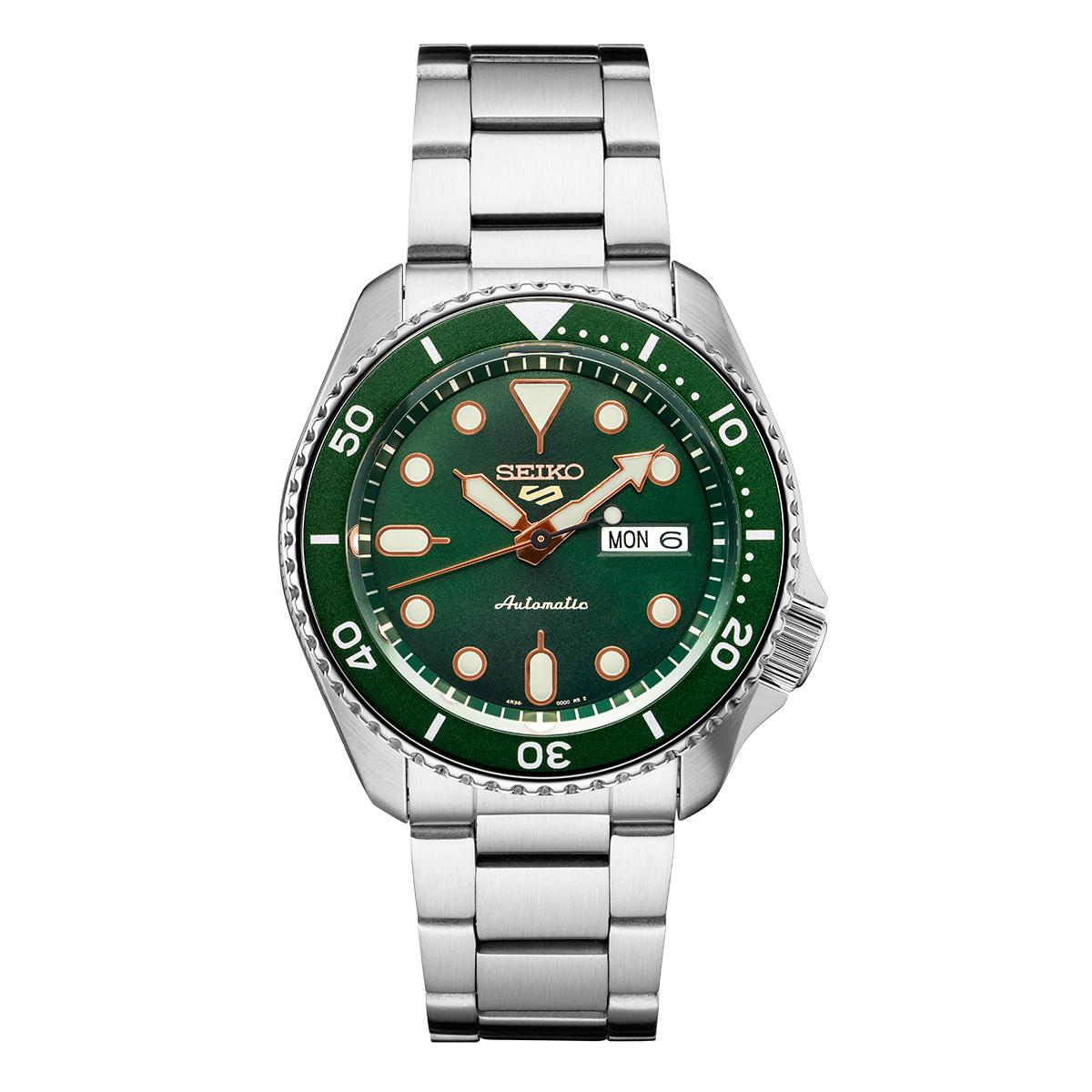 Mens Seiko 5 Stainless Steel Green Dial Sports Watch -...