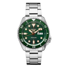 Mens Seiko 5 Stainless Steel Green Dial Sports Watch - SRPD63