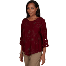 Womens Alfred Dunner Union 3/4 Sleeve Sparkle Soutache Blouse