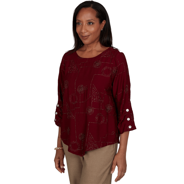 Womens Alfred Dunner Union 3/4 Sleeve Sparkle Soutache Blouse