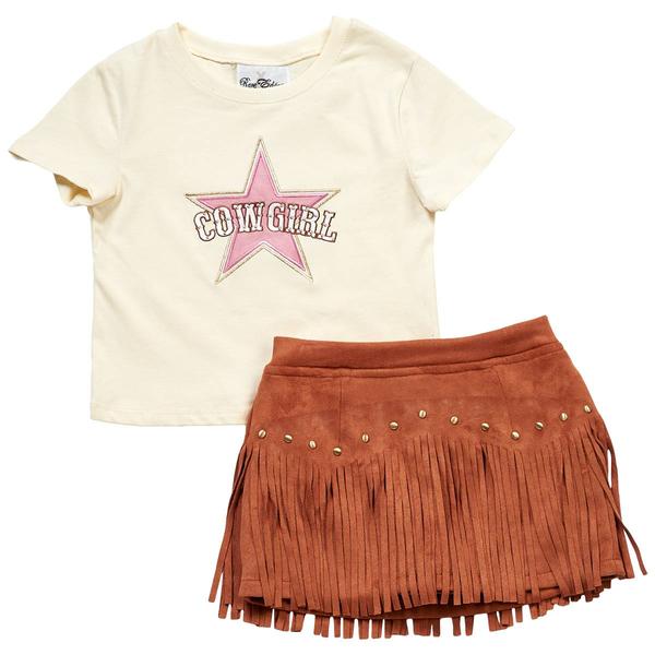Girls (4-6x) Rare Editions Cowgirl Top w/ Fringe Stud Skort