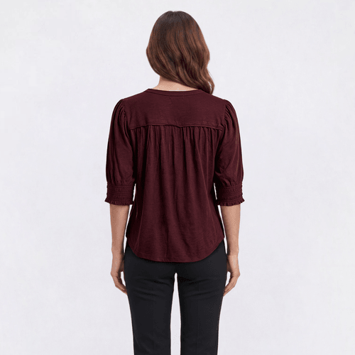 Petite Democracy Elbow Sleeve Solid Pintuck Blouse
