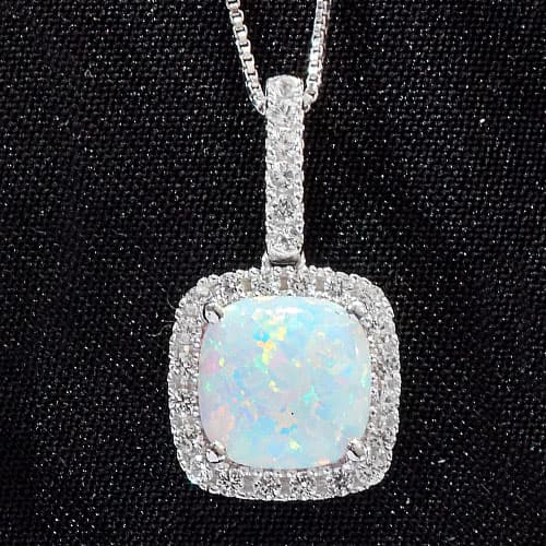 Gemstone Classics(tm) Sterling Silver Opal & Sapphire Halo Necklace - image 