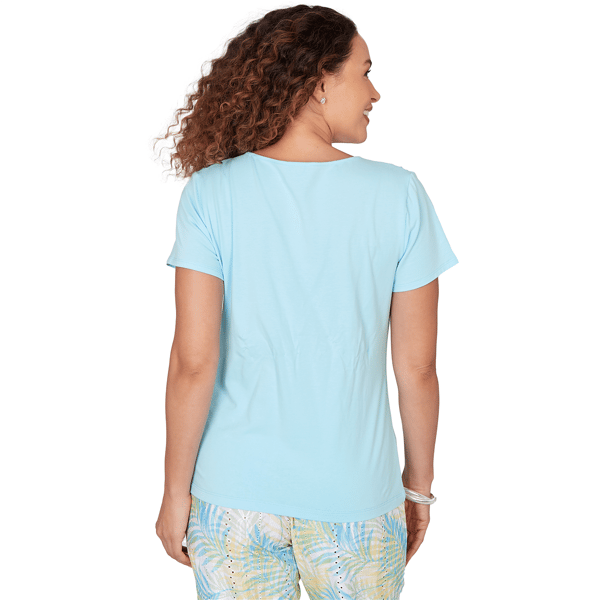 Plus Size Hearts of Palm Aqua Fresh Smock Shoulder Blouse