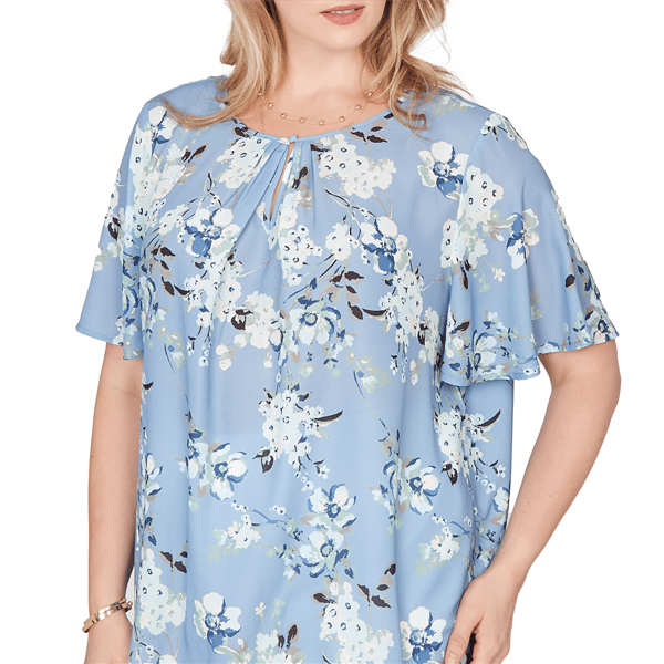 Plus Size Emaline Seabreeze Essence Keyhole Neck Floral Blouse