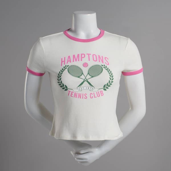 Juniors No Comment Club Hampton Graphic Baby Ringer Tee