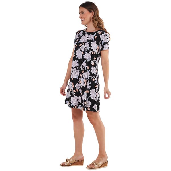 Womens Harlow & Rose Short Sleeve Floral Swing Shift Dress