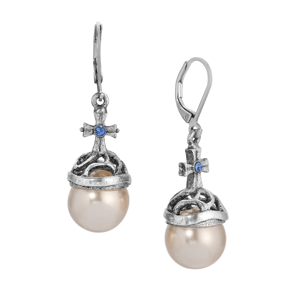 Symbols of Faith Silver-tone Globus Cruciger Leverback Earrings - image 