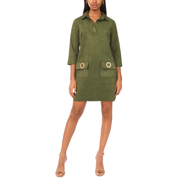 Womens MSK Long Sleeve Suede Grommet Pocket Shift Dress