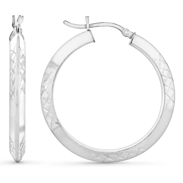Forever New Sterling Silver Diamond Cut Knife Edge Hoop Earrings - image 