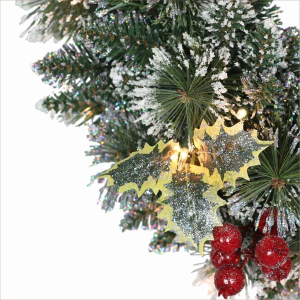 Puleo International 24in. Pre-Lit Snowy Silverton Pine Wreath