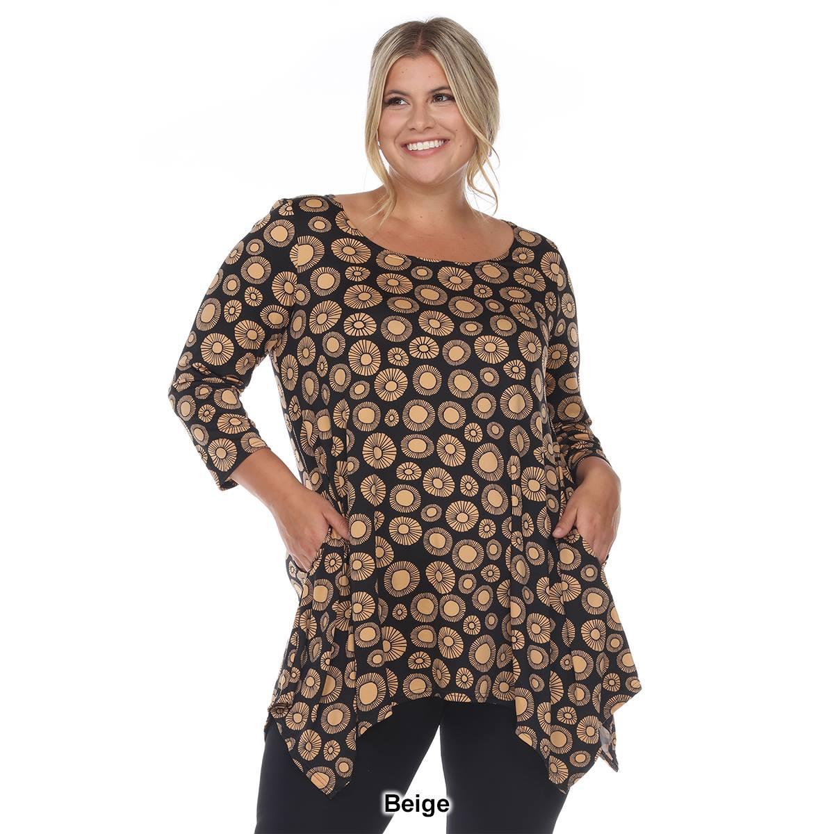 Plus Size White Mark Printed Geometric Circle Tunic