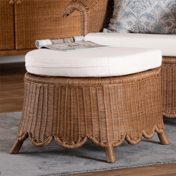 bali & pari Detta Natural Rattan Footstool with Cushion