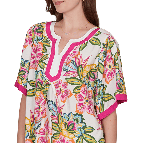 Womens Ruby Rd. Hothouse Florals Short Sleeve Tropical Blouse