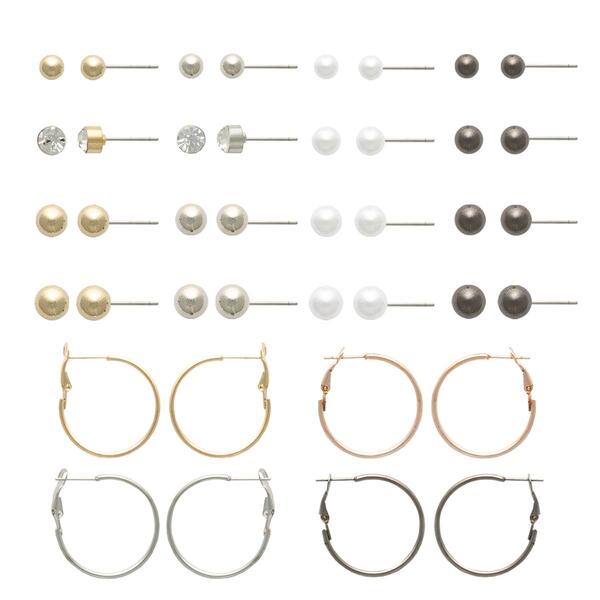 Ashley 20pr. Graduated Ball Stud & Hoop Earrings Set - image 