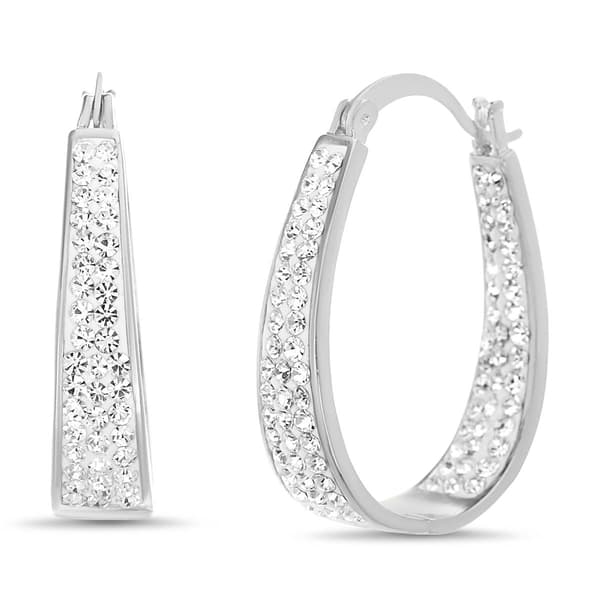 White Oval Crystal Hoop Earrings - image 
