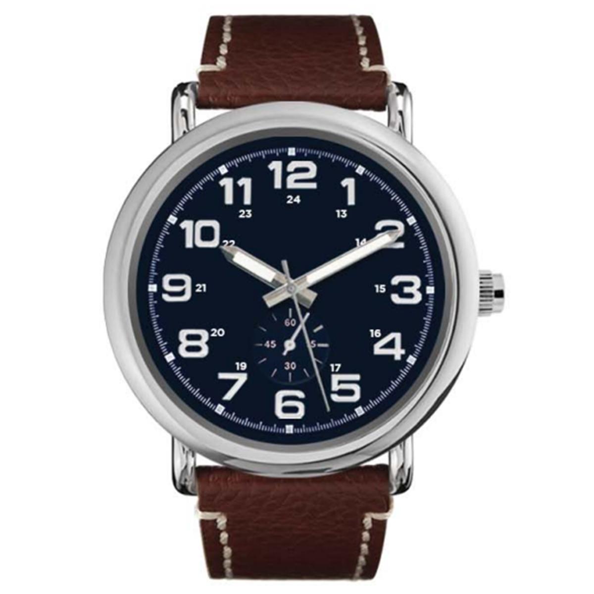 Mens Silver-Tone Analog-Quartz Navy Dial Watch -...