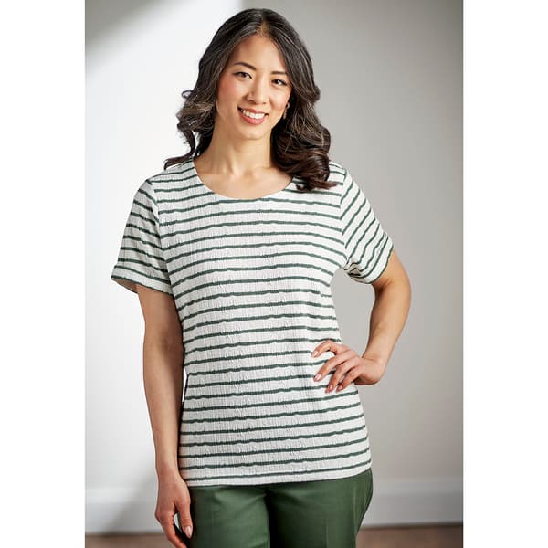 Plus Size Napa Valley Short Sleeve Stripe Jacquard Blouse