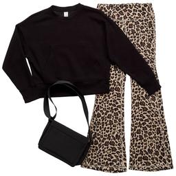Girls (7-16) Yogalicious(R) Oversized Crew & Leopard Flare Leggings