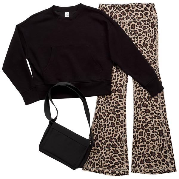 Girls (7-16) Yogalicious(R) Oversized Crew & Leopard Flare Leggings - image 
