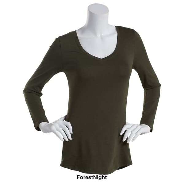 Juniors Aveto Long Sleeve Basic V-Neck Solid Tee