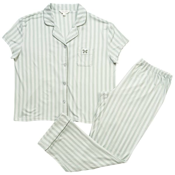Womens Laura Ashley&#40;R&#41; Shadow Stripe Pajama Set w/Bow Patch - image 