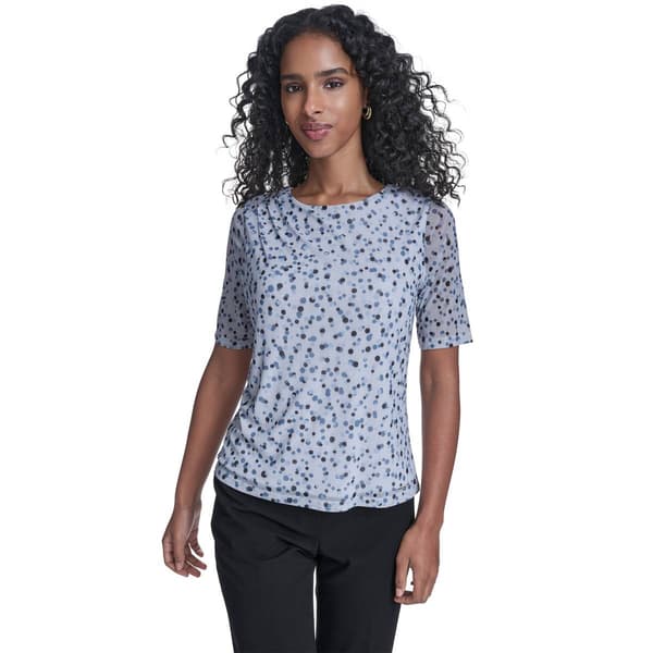 Womens Calvin Klein Short Sleeve Ruch Shoulder Dot Blouse - image 