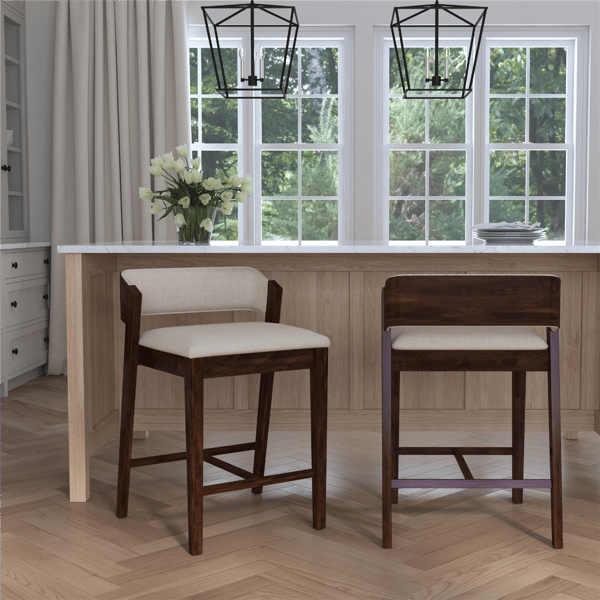 HH2 Home Dresden Walnut Fabric Counter Height Stool