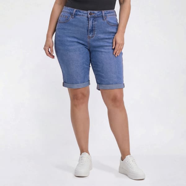 Plus Size Bleu Denim 11" 5Pkt Denim Bermuda W/Roll Cuff