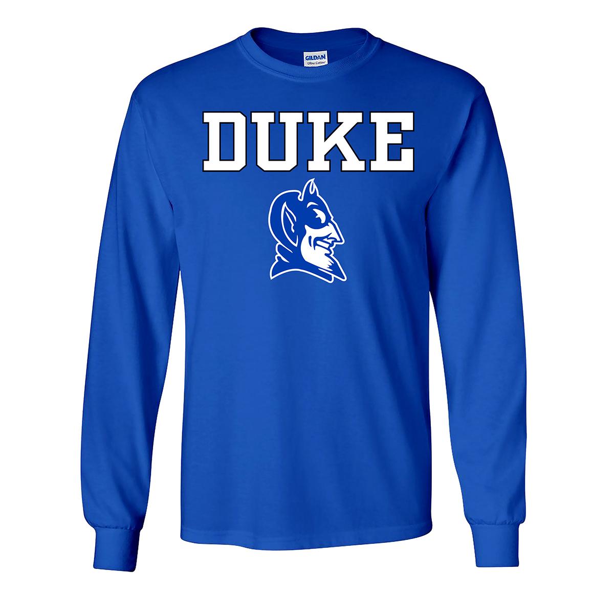 Mens Duke Pride Blue Devil Mascot Long Sleeve Tee