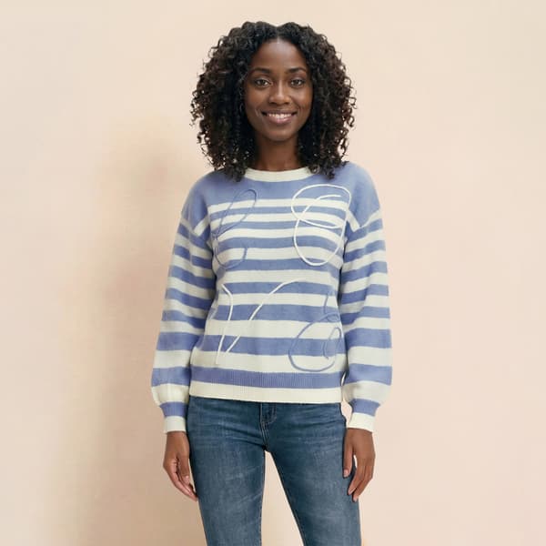 Womens Nicole Miller Long Sleeve Stripe Stitched Love Sweater - image 