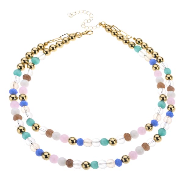 Ashley Cooper(tm) 2 Row Layered Gold-Tone Multi Color Bead Necklace - image 