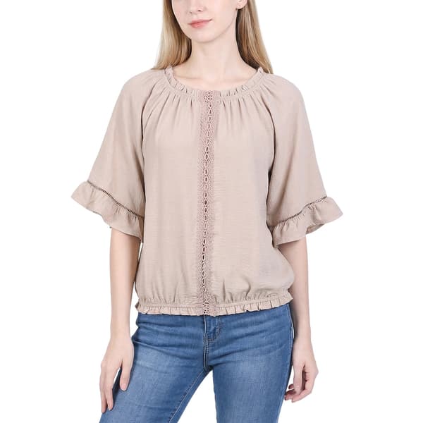 Womens NY Collection Elbow Sleeve Ruffle Edge Blouse - image 