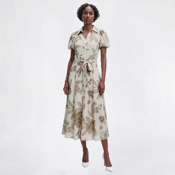 Petite Sandra Darren Short Sleeve Floral Chiffon Shirtdress - image 