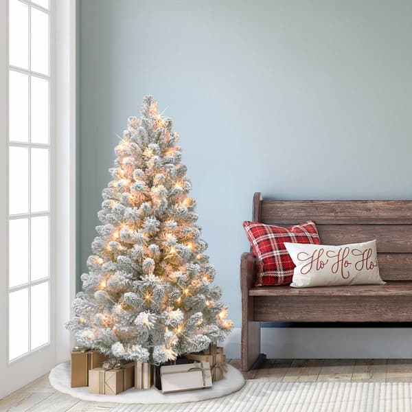 Puleo International 4ft. Pre-Lit Flocked Christmas Tree