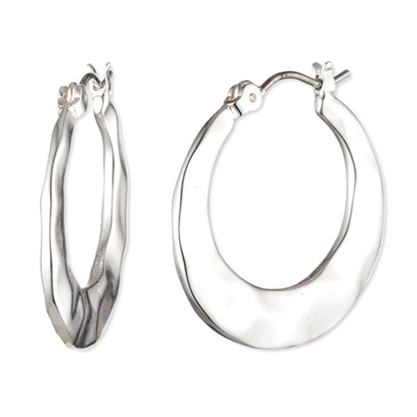 Chaps Polished Silver-Tone Hammered Hoop Earrings - image 