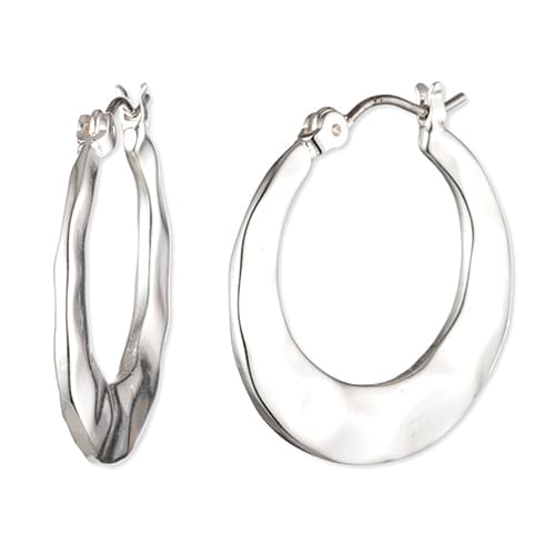 Chaps Polished Silver-Tone Hammered Hoop Earrings - image 