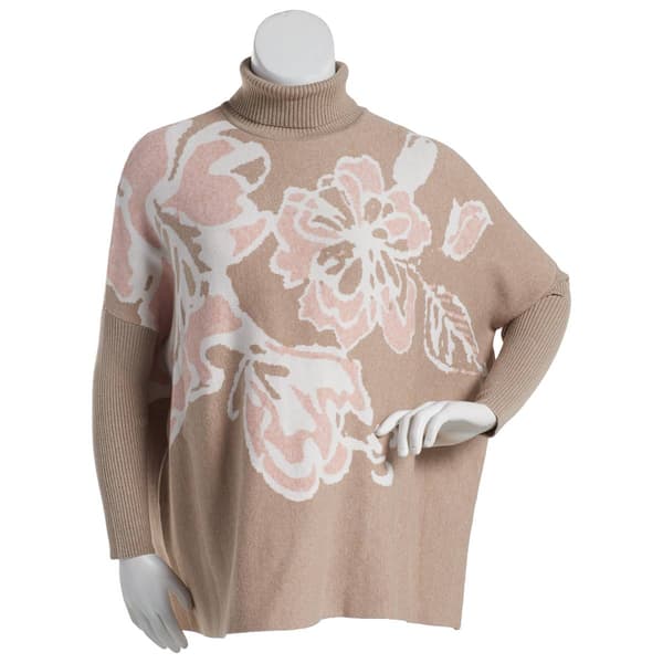 Womens Joseph A. Long Sleeve Floral Poncho - image 