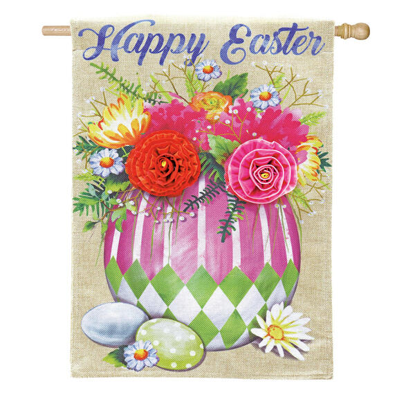 Evergreen Easter Egg Flower Arrangement Burlap Garden Flag - image 