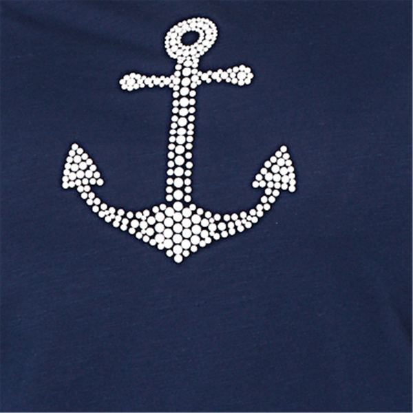 Plus Size Alfred Dunner Port Side 3/4 Sleeve Pearl Anchor Blouse