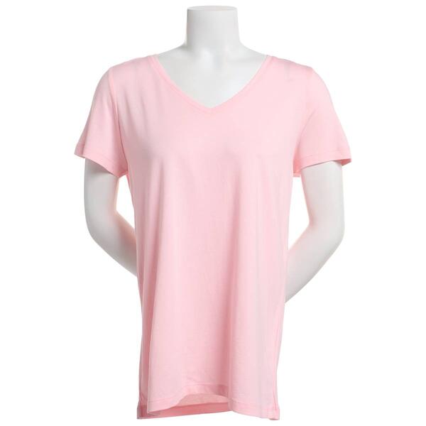 Plus Size HUE&#40;R&#41; Short Sleeve Solid V-Neck Pajama Tee - image 